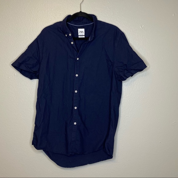 Zara Other - Zara mens navy blue button down short sleeve relax fit shirt size xl